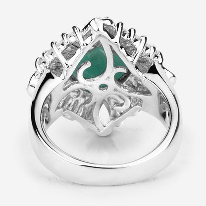 "2.57 Carat Genuine Emerald, White Topaz and White Diamond .925 Sterling Silver Ring by Bids.com