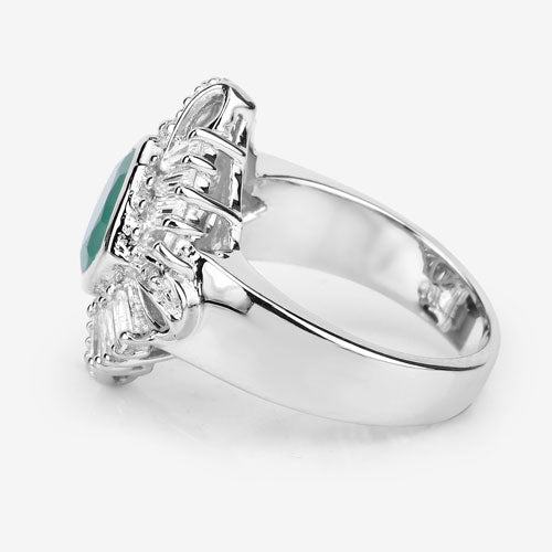 "2.57 Carat Genuine Emerald, White Topaz and White Diamond .925 Sterling Silver Ring by Bids.com