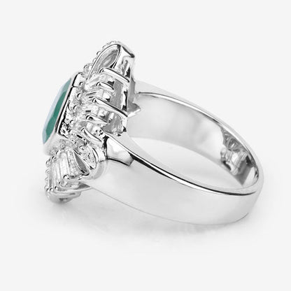"2.57 Carat Genuine Emerald, White Topaz and White Diamond .925 Sterling Silver Ring by Bids.com
