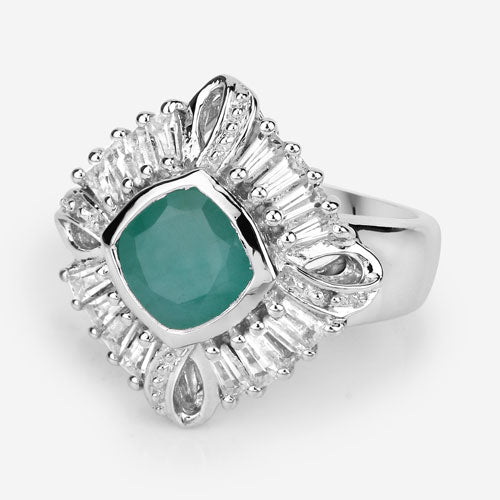 "2.57 Carat Genuine Emerald, White Topaz and White Diamond .925 Sterling Silver Ring by Bids.com