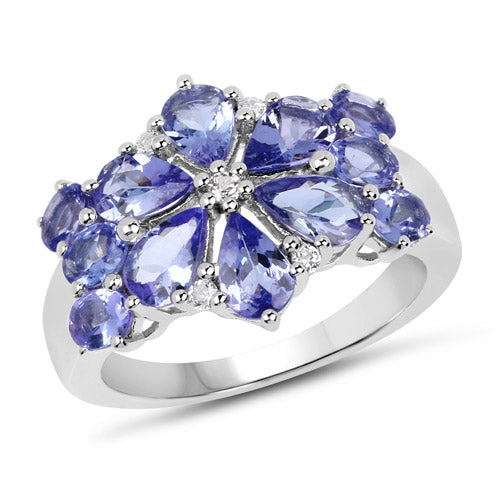 3.36 Carat Genuine Tanzanite and White Topaz .925 Sterling Silver Ring  DestGlow