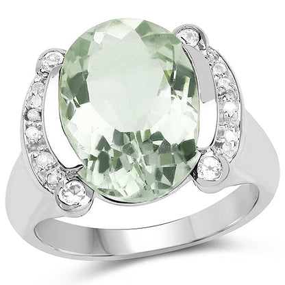 8.12 Carat Genuine Green Amethyst, White Topaz &amp; White Diamond .925 Sterling Silver Ring by Bids.com