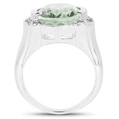 8.12 Carat Genuine Green Amethyst, White Topaz &amp; White Diamond .925 Sterling Silver Ring by Bids.com
