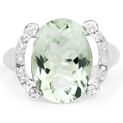 8.12 Carat Genuine Green Amethyst, White Topaz &amp; White Diamond .925 Sterling Silver Ring by Bids.com