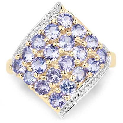 18K Yellow Gold Plated 2.00 Carat Genuine Tanzanite .925 Sterling Silver Ring  DestGlow