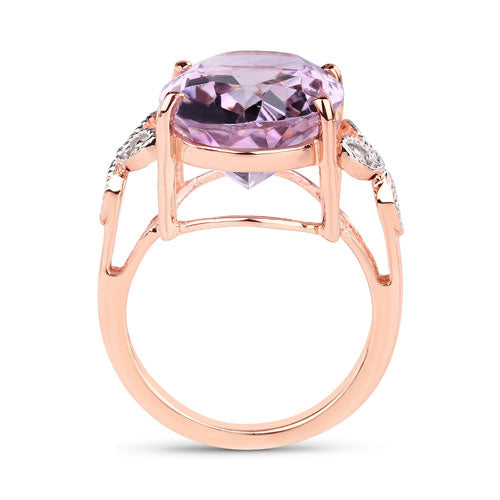 18K Rose Gold Plated 10.50 Carat Genuine Pink Amethyst and White Topaz .925 Sterling Silver Ring  DestGlow