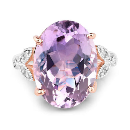 18K Rose Gold Plated 10.50 Carat Genuine Pink Amethyst and White Topaz .925 Sterling Silver Ring  DestGlow