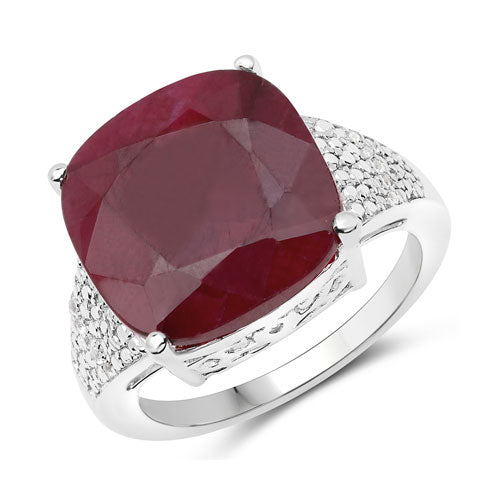 14.47 Carat Dyed Ruby and White Topaz .925 Sterling Silver Ring by Bids.com