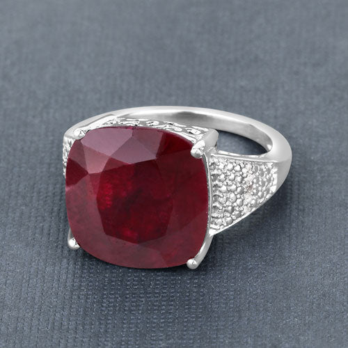 14.47 Carat Dyed Ruby and White Topaz .925 Sterling Silver Ring by Bids.com