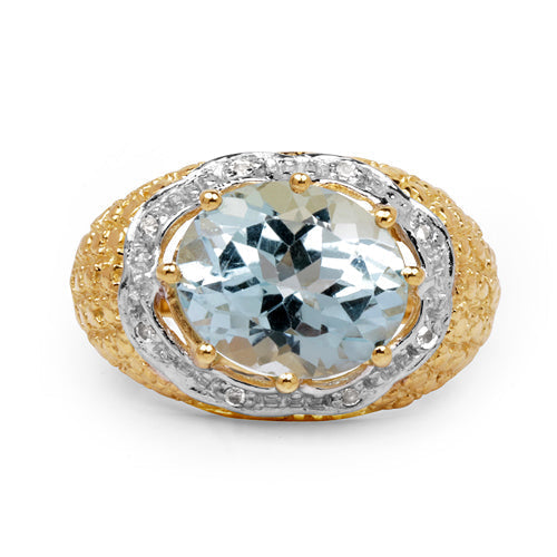 14K Yellow Gold Plated 5.27 Carat Genuine Blue Topaz &amp; White Topaz .925 Sterling Silver Ring  DestGlow