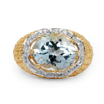 14K Yellow Gold Plated 5.27 Carat Genuine Blue Topaz &amp; White Topaz .925 Sterling Silver Ring  DestGlow
