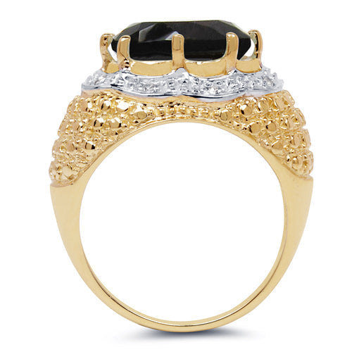 14K Yellow Gold Plated 4.73 Carat Genuine Smoky Quartz &amp; White Topaz .925 Sterling Silver Ring  DestGlow