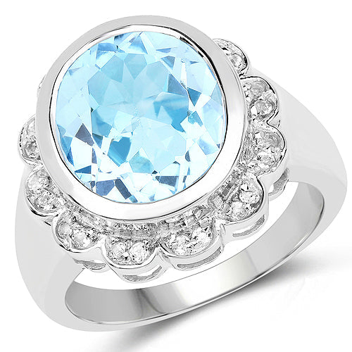 5.39 Carat Genuine Blue Topaz and White Topaz .925 Sterling Silver Ring by Bids.com