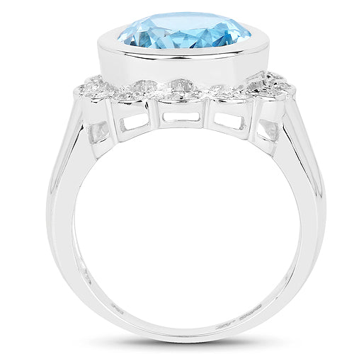 5.39 Carat Genuine Blue Topaz and White Topaz .925 Sterling Silver Ring by Bids.com