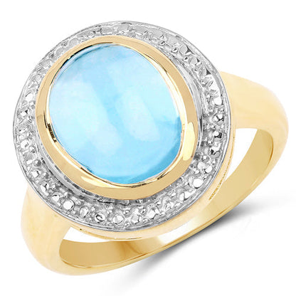 14K Yellow Gold Plated 6.70 Carat Genuine Blue Topaz .925 Sterling Silver Ring  DestGlow