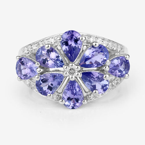 3.24 Carat Genuine Tanzanite and White Topaz .925 Sterling Silver Ring by Bids.com
