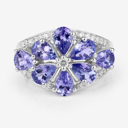 3.24 Carat Genuine Tanzanite and White Topaz .925 Sterling Silver Ring by Bids.com