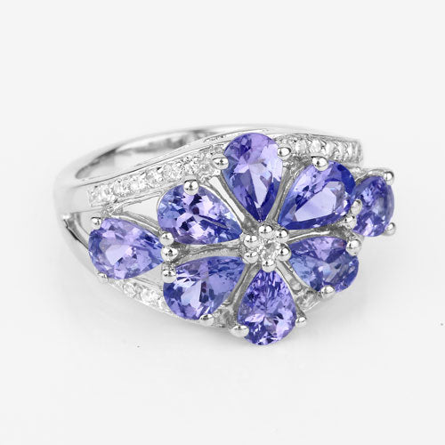 3.24 Carat Genuine Tanzanite and White Topaz .925 Sterling Silver Ring by Bids.com