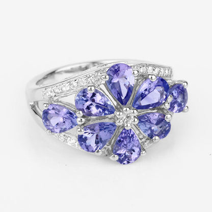 3.24 Carat Genuine Tanzanite and White Topaz .925 Sterling Silver Ring by Bids.com