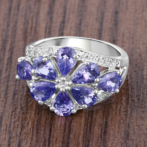 3.24 Carat Genuine Tanzanite and White Topaz .925 Sterling Silver Ring by Bids.com