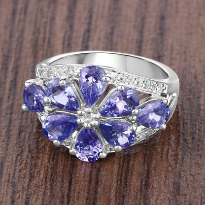 3.24 Carat Genuine Tanzanite and White Topaz .925 Sterling Silver Ring by Bids.com