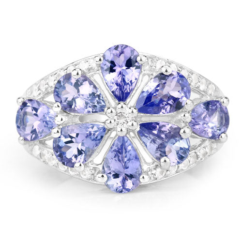 3.24 Carat Genuine Tanzanite and White Topaz .925 Sterling Silver Ring by Bids.com