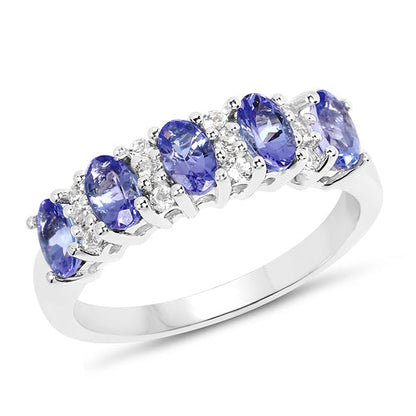 1.51 Carat Genuine Tanzanite and White Topaz .925 Sterling Silver Ring  DestGlow