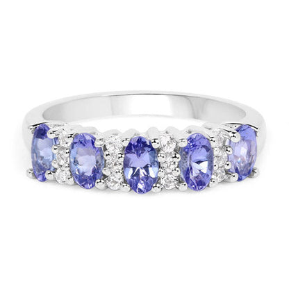1.51 Carat Genuine Tanzanite and White Topaz .925 Sterling Silver Ring  DestGlow