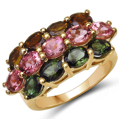 14K Yellow Gold Plated 4.58 Carat Genuine Multi Tourmaline .925 Sterling Silver Ring by Bids.com