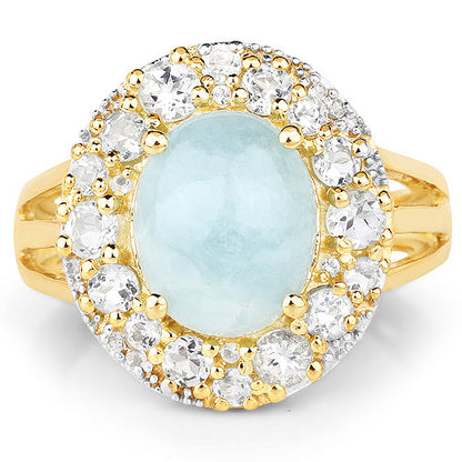 14K Yellow Gold Plated 6.72 Carat Genuine Aquamarine and White Topaz .925 Sterling Silver Ring by Bids.com