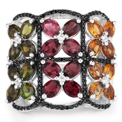 8.38 Carat Genuine Multi Tourmaline .925 Sterling Silver Ring by Bids.com