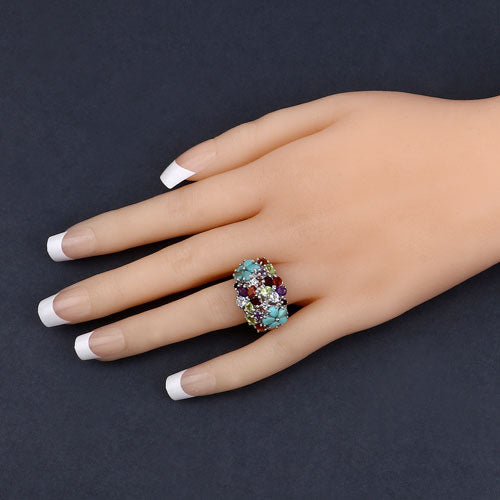 4.03 Carat Genuine Multi Stones .925 Sterling Silver Ring by Bids.com