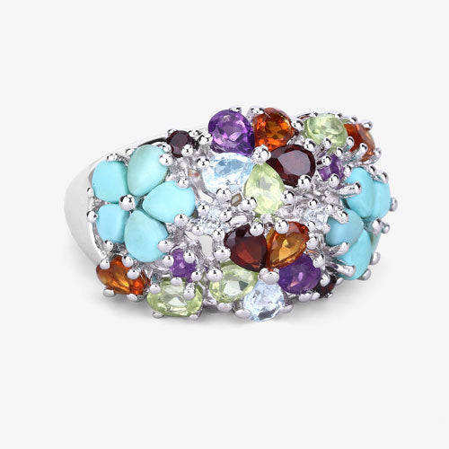 4.03 Carat Genuine Multi Stones .925 Sterling Silver Ring by Bids.com