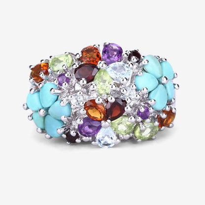 4.03 Carat Genuine Multi Stones .925 Sterling Silver Ring by Bids.com