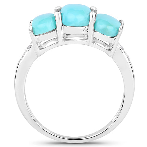 2.97 Carat Genuine Turquoise and White Zircon .925 Sterling Silver Ring by Bids.com