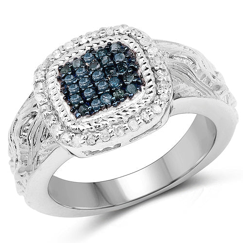 0.28 Carat Genuine Blue Diamond and White Diamond .925 Sterling Silver Ring by Bids.com
