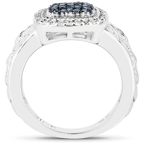 0.28 Carat Genuine Blue Diamond and White Diamond .925 Sterling Silver Ring by Bids.com
