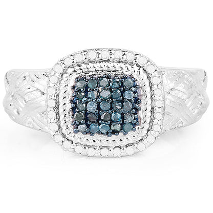 0.28 Carat Genuine Blue Diamond and White Diamond .925 Sterling Silver Ring by Bids.com