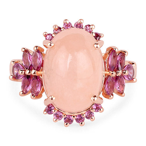 14K Rose Gold Plated 9.13 Carat Genuine Morganite and Rhodolite .925 Sterling Silver Ring by Bids.com
