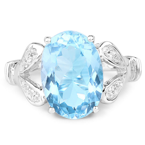 7.29 Carat Genuine Swiss Blue Topaz &amp; White Topaz .925 Sterling Silver Ring by Bids.com
