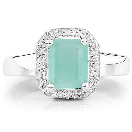 1.73 Carat Genuine Emerald &amp; White Topaz .925 Sterling Silver Ring by Bids.com