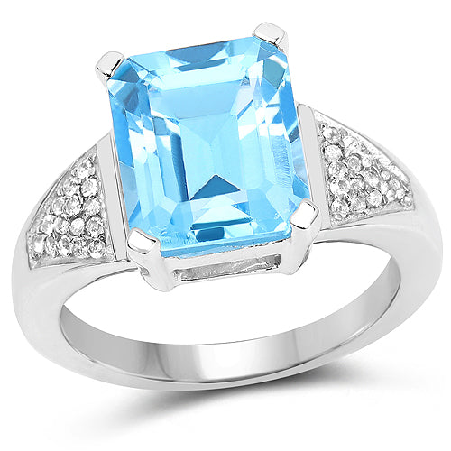 5.75 Carat Genuine Swiss Blue Topaz and White Topaz .925 Sterling Silver Ring by Bids.com