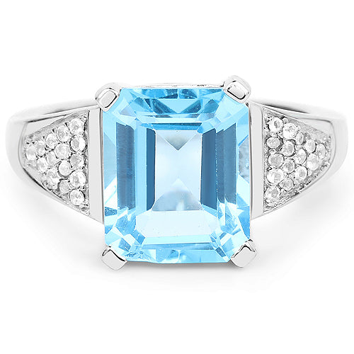 5.75 Carat Genuine Swiss Blue Topaz and White Topaz .925 Sterling Silver Ring by Bids.com