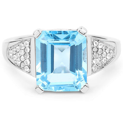 5.75 Carat Genuine Swiss Blue Topaz and White Topaz .925 Sterling Silver Ring by Bids.com