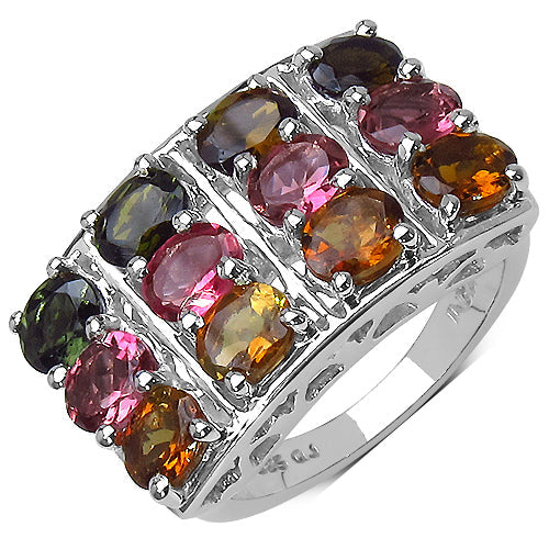 3.72 Carat Genuine Multi Tourmaline .925 Sterling Silver Ring by Bids.com