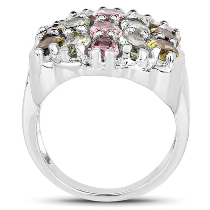 6.74 Carat Genuine Brown Tourmaline, Pink Tourmaline &amp; Green Tourmaline .925 Sterling Silver Ring by Bids.com
