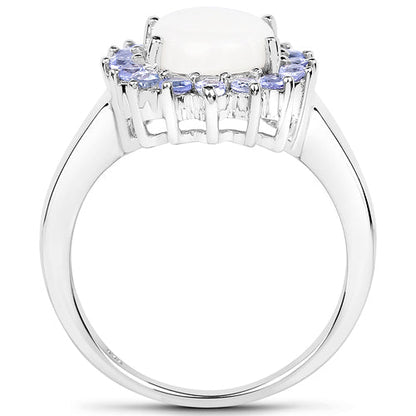 2.26 Carat Genuine Opal and Tanzanite .925 Sterling Silver Ring  DestGlow