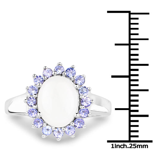2.26 Carat Genuine Opal and Tanzanite .925 Sterling Silver Ring  DestGlow