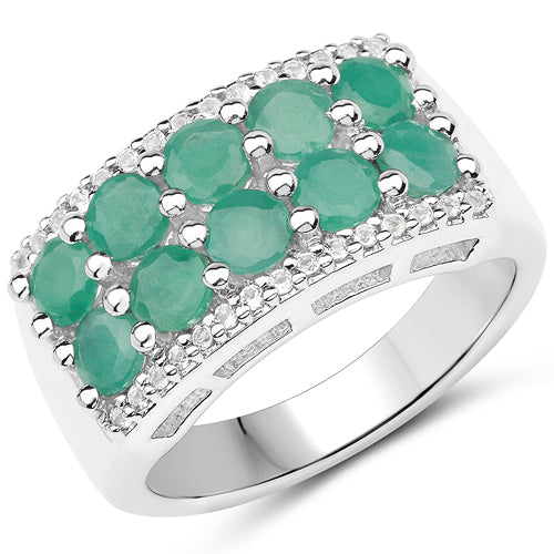 1.85 Carat Genuine Emerald and White Topaz .925 Sterling Silver Ring by Bids.com