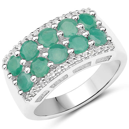 1.85 Carat Genuine Emerald and White Topaz .925 Sterling Silver Ring by Bids.com